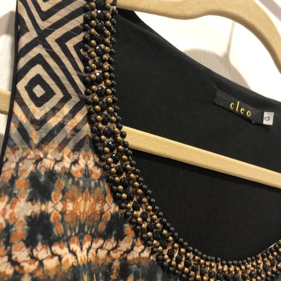 Evening knee length dress. Brazilian brand CLEO. Mixed print colors. Size L - Picture 4 of 12